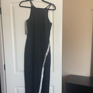 High Slit Asymmetrical Sequin-Trim Gown